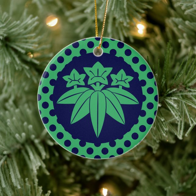 Kamakura Minamoto Mon Japanese Clan Navy Blue Ceramic Ornament (Tree)