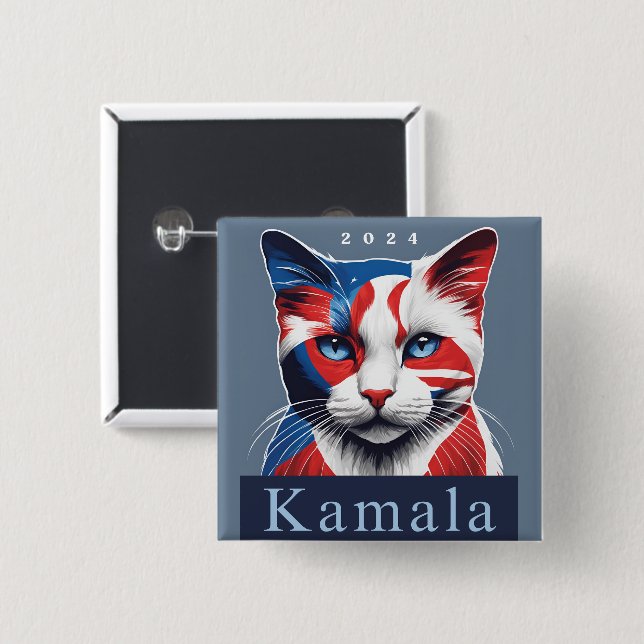 Kamala Cat 2024 US election Democrat 2 Inch Square Button (Front & Back)