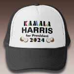 Kamala Coconut Trucker Hat<br><div class="desc">Stand up and speak out with this trucker hat supporting Kamala Harris campaign for President. Features colourful stylized stencil lettering and coconut graphic accents. Your choice of colour styles</div>