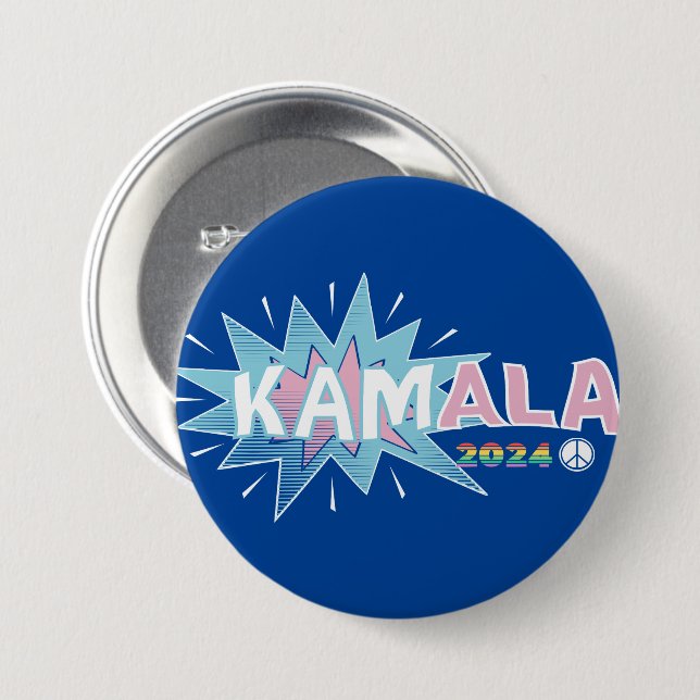 KAMALA COMIC MADAM PRESIDENT KAMALA HARRIS 2024 3 INCH ROUND BUTTON (Front & Back)