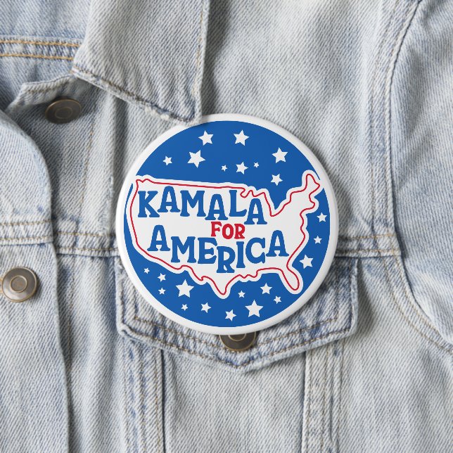Kamala for America 2024 President Patriotic Flag 4 Inch Round Button (In Situ)