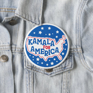 Kamala for America 2024 President Patriotic Flag 4 Inch Round Button