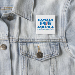 Kamala for America 2024 President Patriotic Heart 2 Inch Square Button