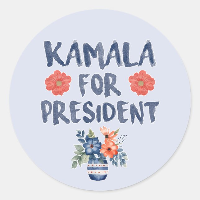 Kamala for President Watercolor Flowers Classic Round Sticker (Front)
