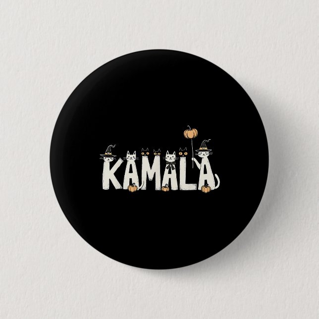 Kamala Halloween Cat Lover Witch Name Design  2 Inch Round Button (Front)
