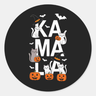 Kamala Halloween Cat Pumpkin Witch Hat Lover Kamal Classic Round Sticker