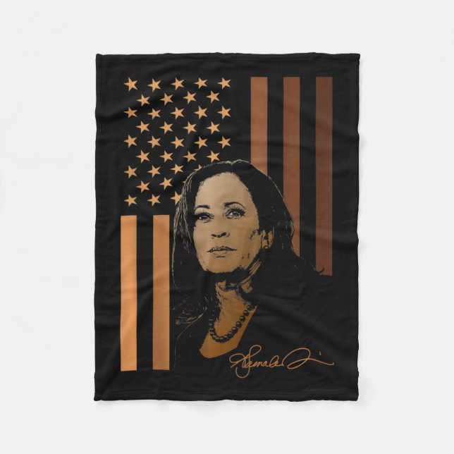 Kamala Harris 2024 American Flag Madam President E Fleece Blanket (Front)