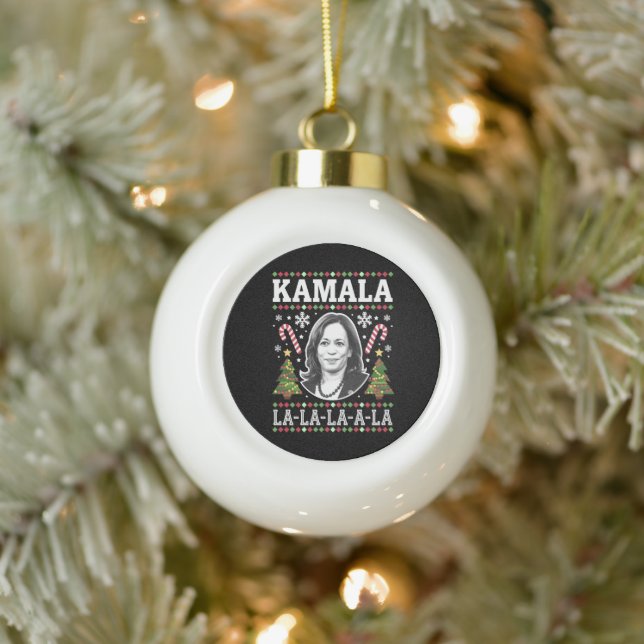 Kamala Harris 2024 Christmas Comma La Xmas Ceramic Ball Christmas Ornament (Tree)