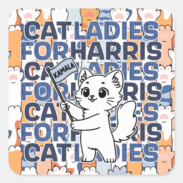 Kamala Harris 2024 Election Cat Ladies President Square Sticker (Front)