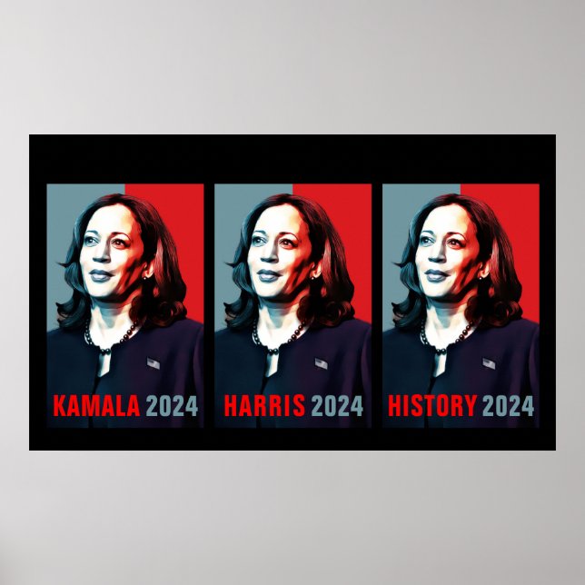 Kamala Harris 2024 Pop Art Triptych History Poster (Front)