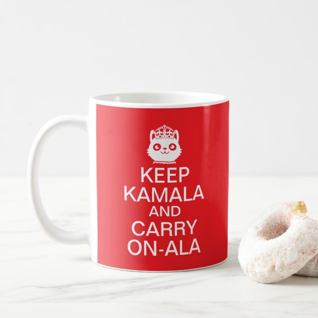 Kamala Harris 2024 President Keep Calm Carry On Coffee Mug (With Donut)