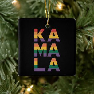 Kamala Harris 2024 Rainbow Flag Gay Pride LGBT  Ceramic Ornament
