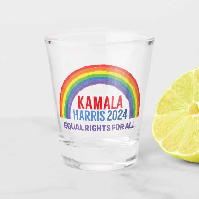 Kamala Harris 2024 Rainbow LGBTQ Rights Shot Glass (Front)