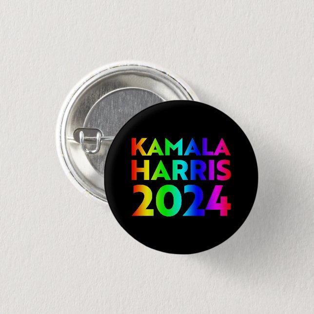 Kamala Harris 2024 rainbow typography black 1 Inch Round Button (Front & Back)