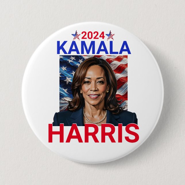 Kamala Harris 2024 Red, White and Blue 3 Inch Round Button (Front)