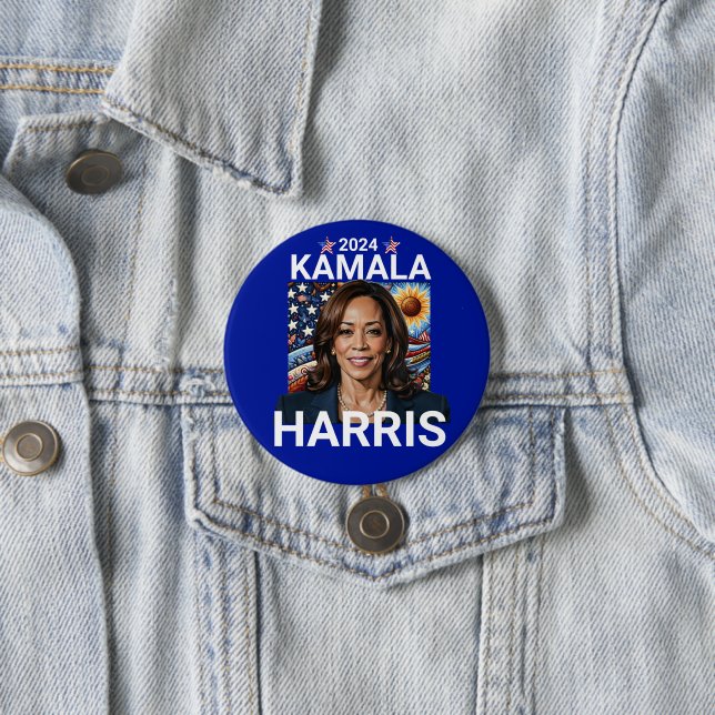 Kamala Harris 2024 Red, White and Blue 3 Inch Round Button (In Situ)