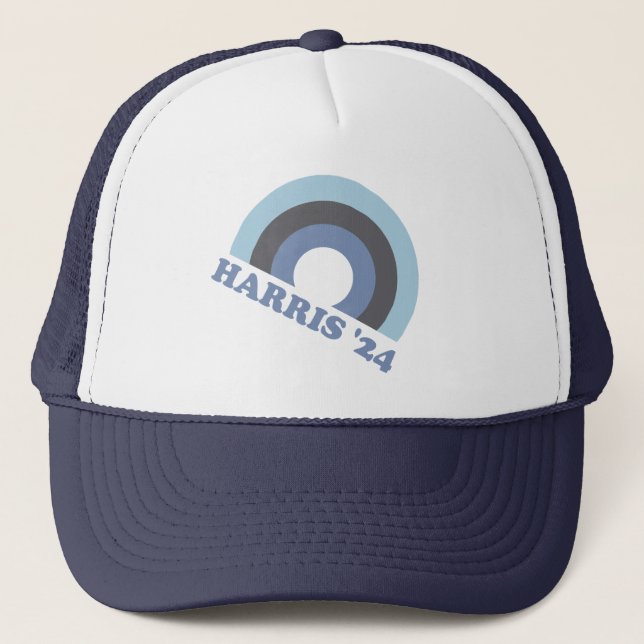 Kamala Harris 2024 Retro Rainbow  Trucker Hat (Front)