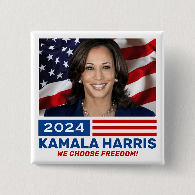 Kamala Harris 2024 We Choose Freedom 2 Inch Square Button (Front)