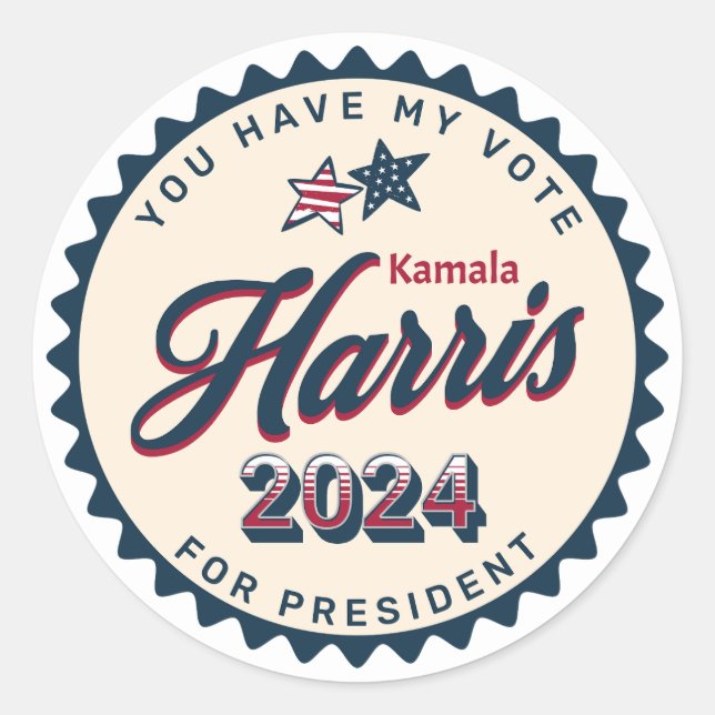 Kamala Harris 2024 | You Have my Vote Classic Round Sticker (Front)