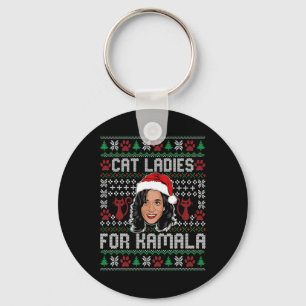 Kamala Harris 24 Ugly Christmas Cat Ladies For Kam Keychain