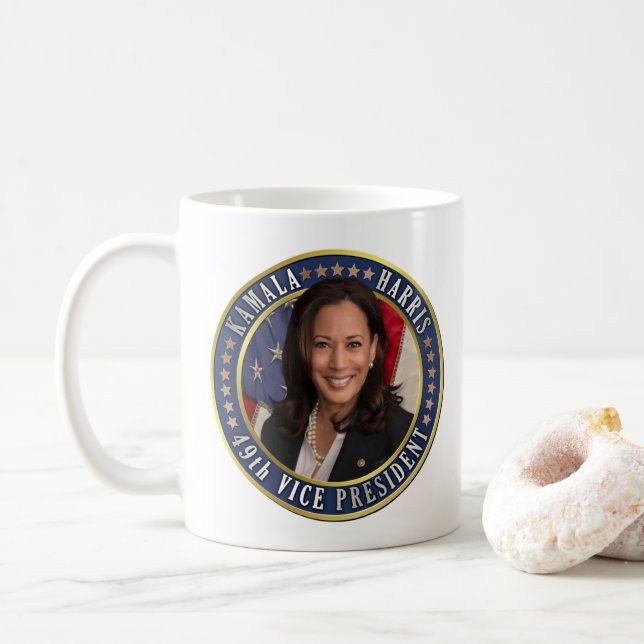 Kamala Harris 49th Vice President Commemorative Coffee Mug (With Donut)