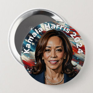 Kamala Harris and American Flag 4 Inch Round Button