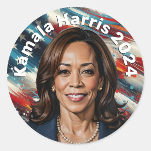  Kamala Harris and American Flag Classic Round Sticker
