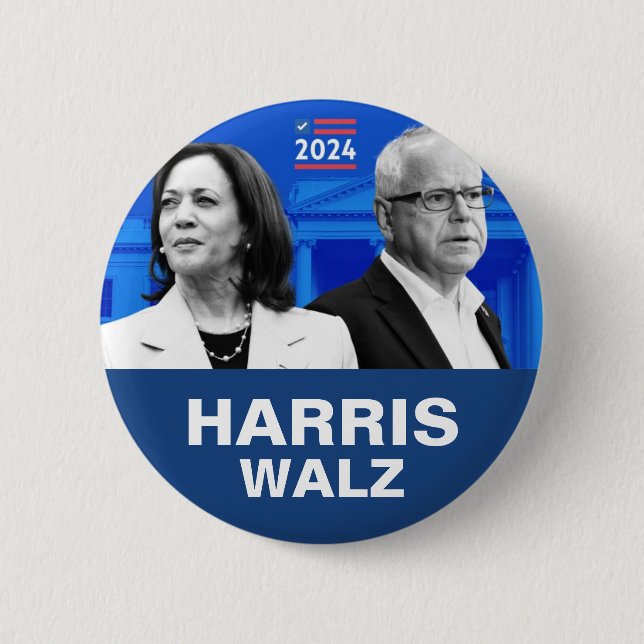 Kamala Harris and Tim Walz 2024 2 Inch Round Button (Front)