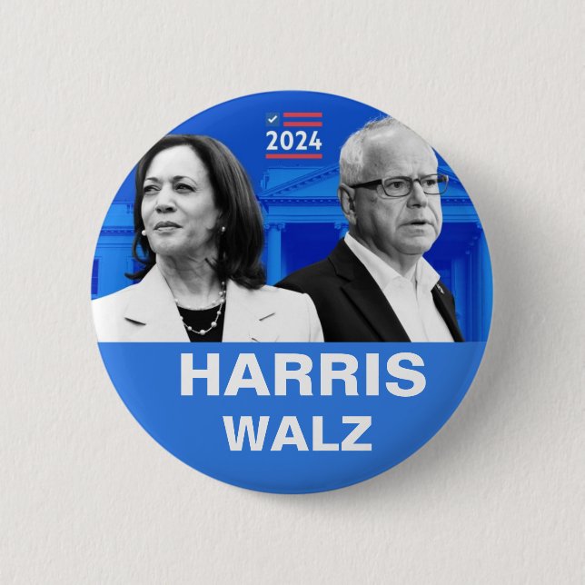 Kamala Harris and Tim Walz 2024 2 Inch Round Button (Front)