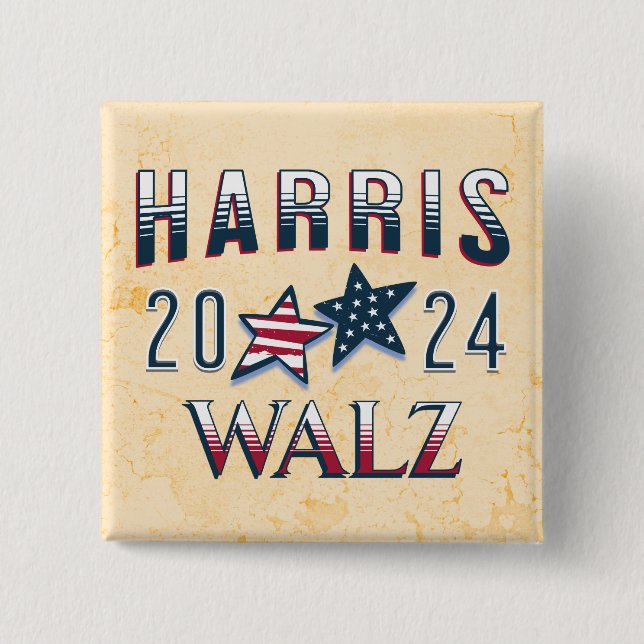Kamala Harris and Tim Walz 2024 2 Inch Square Button (Front)