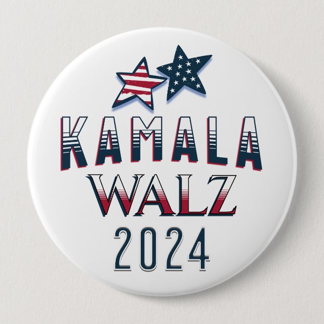 Kamala Harris and Tim Walz 2024 4 Inch Round Button (Front)