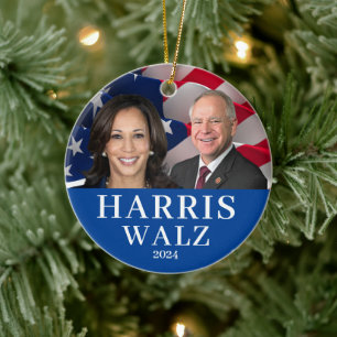 Kamala Harris And Tim Walz 2024 Ceramic Ornament