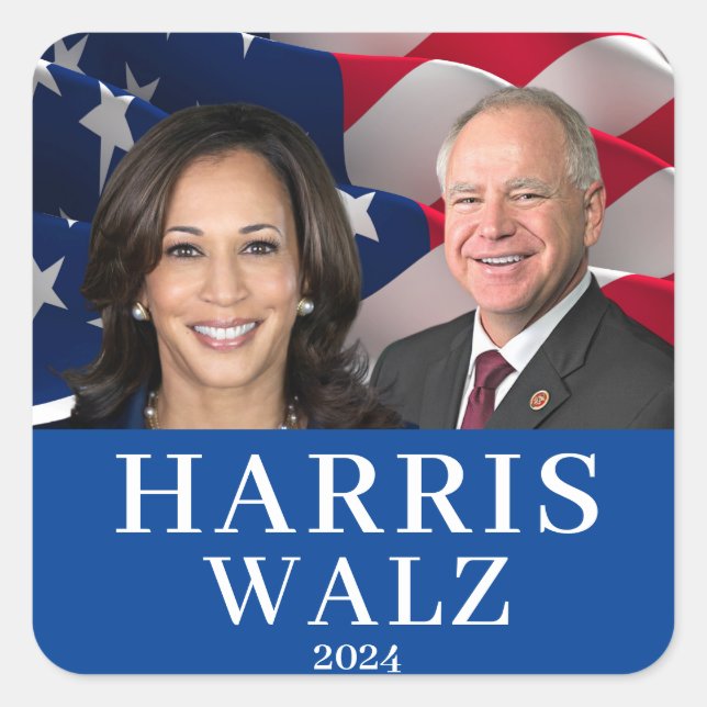 Kamala Harris And Tim Walz 2024 Square Sticker (Front)