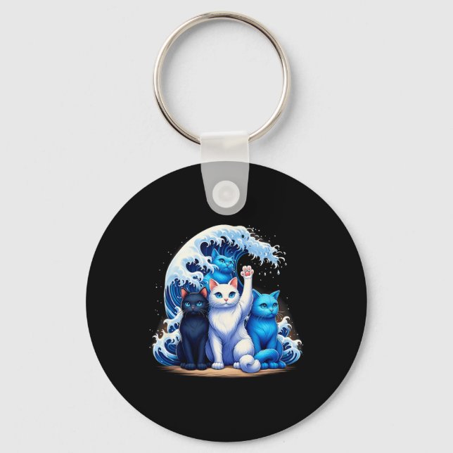 Kamala Harris Blue Cats Wave Cat Owners Cat Lovers Keychain (Front)
