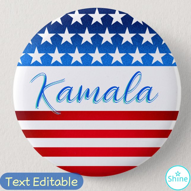 Kamala Harris Campaign SWAG US Flag Elegant Script 2 Inch Round Button (Creator Uploaded)
