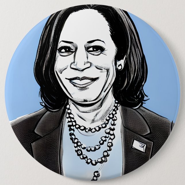 Kamala Harris Caricature Political 6 Inch Round Button (Front)