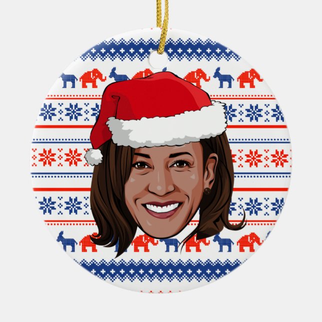 Kamala Harris Christmas Ceramic Ornament (Front)