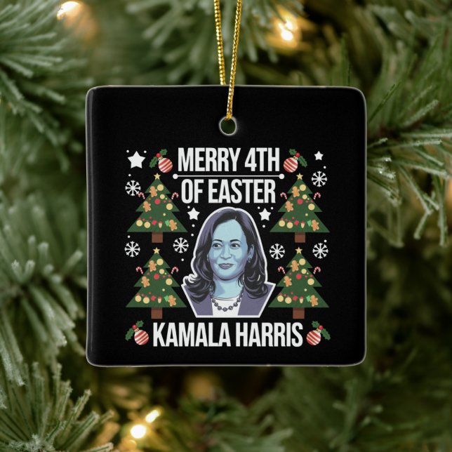 Kamala Harris Christmas Santa Merry 4th Of Easter Ceramic Ornament (Tree)