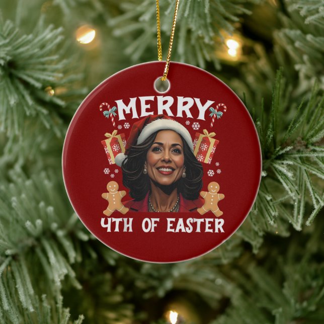 Kamala Harris Christmas Santa Merry 4th of Easter Ceramic Ornament (Tree)