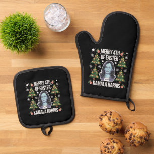 Kamala Harris Christmas Santa Merry 4th Of Easter Oven Mitt & Pot Holder Set
