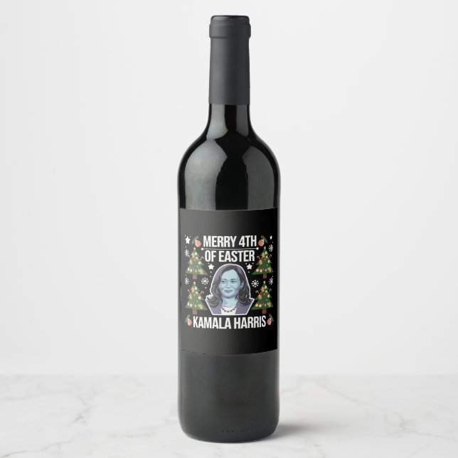 Kamala Harris Christmas Santa Merry 4th Of Easter Wine Label (Front)