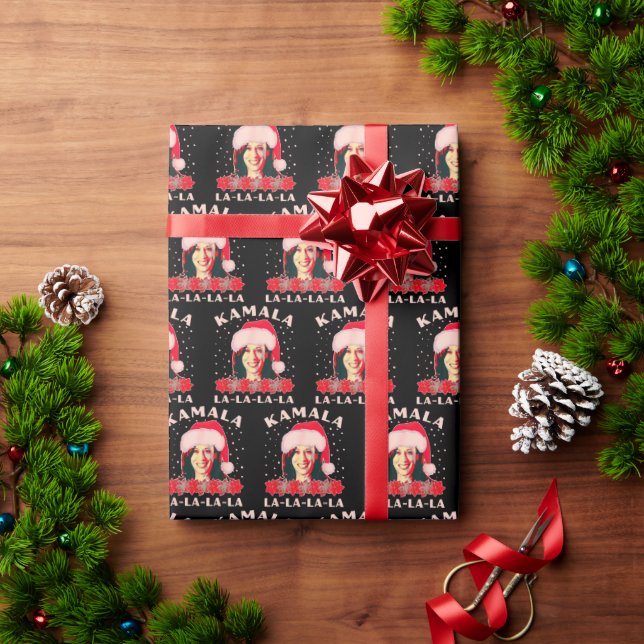 Kamala Harris Christmas Ugly Sweater Gift Black Wrapping Paper (Holiday Gift)