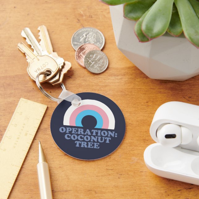 Kamala Harris Coconut Tree Trans Pride Flag Keychain (Desk)