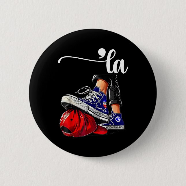 Kamala Harris Comma La Stepping On Mega Hat  2 Inch Round Button (Front)