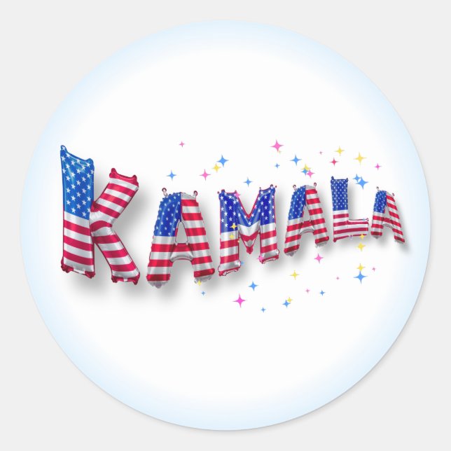 Kamala Harris Cute American Flag Balloon Alphabets Classic Round Sticker (Front)