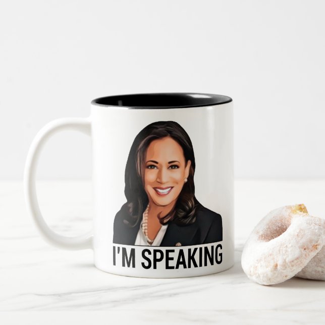 Kamala Harris Debate I’m Speaking Two-Tone Coffee Mug (With Donut)