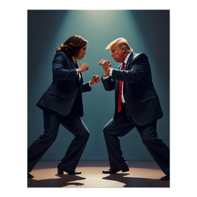 Kamala Harris Donald Trump Fighting 2024 Poster (Front)