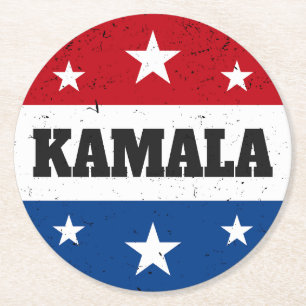 Kamala Harris Election 2024 V Round Paper Coaster