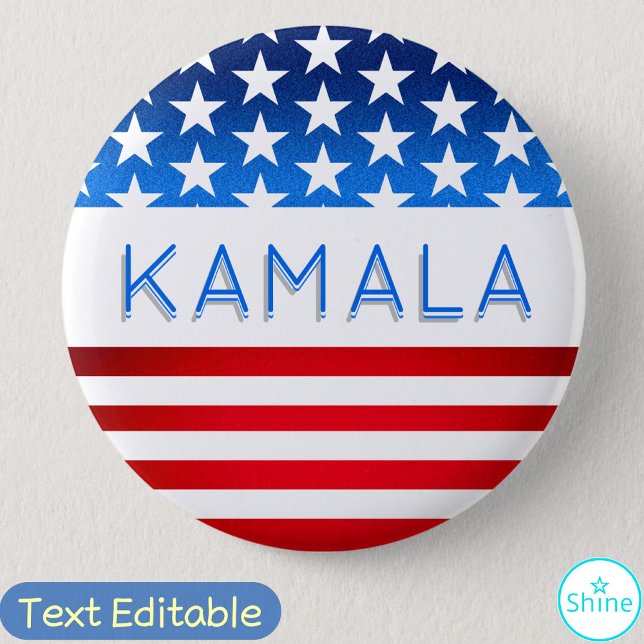 Kamala Harris Election USA Flag Modern Custom Text 2 Inch Round Button (Creator Uploaded)