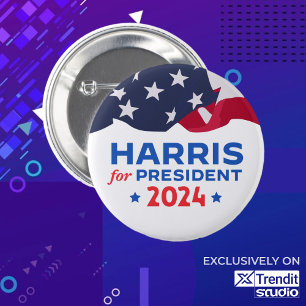 Kamala Harris For President 2024 American Flag 2 Inch Round Button